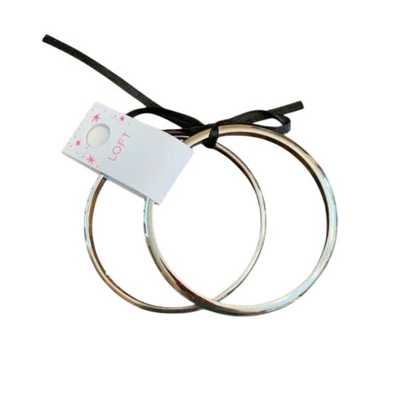 NWT LOFT Silvertone Finish 2 Bangle Bracelet Set - Picture 2 of 8